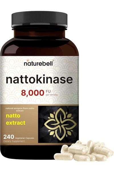 Naturebell ناتوكيناز 8,000 وحدة قياسية، إنزيم عالي القوة ودعم صحة القلب، 240 ...