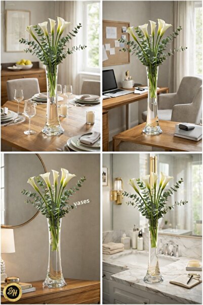 Snow Homs مزهرية زجاجية طويلة على شكل ساق الفيل بطول 60 سم، مزهرية كبيرة وطوي...