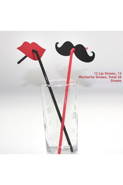 partidolu Plastic Bride Straws with Black Straws, Bellows and Red Color Lips,...