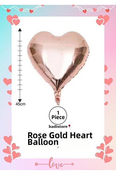 hadistore Heart Foil Balloon 1 Piece Rosegold 45cm (18'') Heart Balloon Heliu...