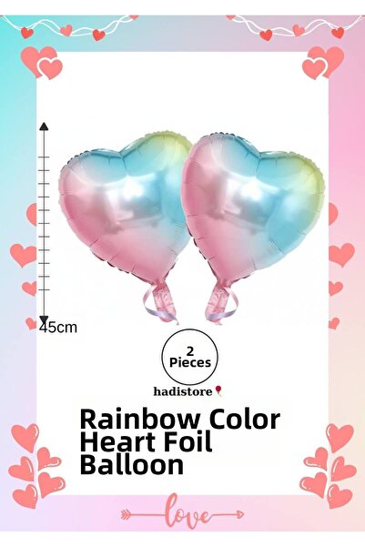 hadistore Heart Foil Balloon 2 Pieces Rainbow 45cm (18'') Heart Balloon Heliu...