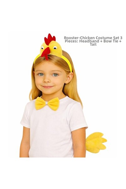 FREEDOM STOREE Set de accesorii pentru costum de cocoș – Coroană, papion, coadă