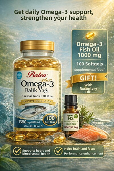 Balen Omega3 Fish Oil (Epa:300Mg + Dha:200Mg) Soft Capsule 100Pcs 1000 Mg + G...