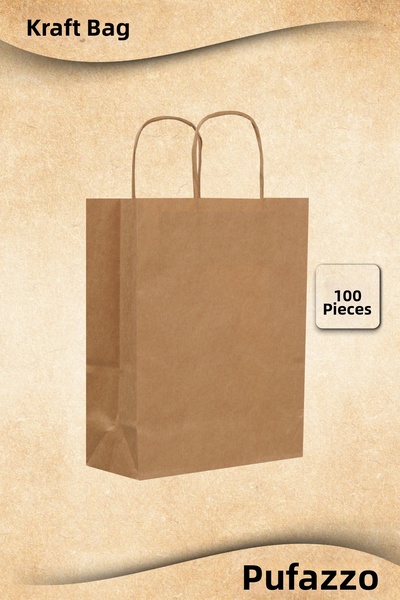 PUFAZZO Kraft Bag 100 Pieces - Twisted Handle, Unprinted, Durable Carrying Ba...