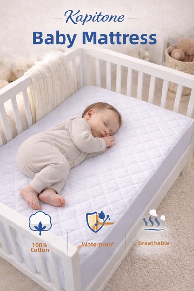 Koi Home مرتبة أطفال مبطنة 100% قطن، مقاومة للسوائل 360 °   سرير أطفال مرن جا...