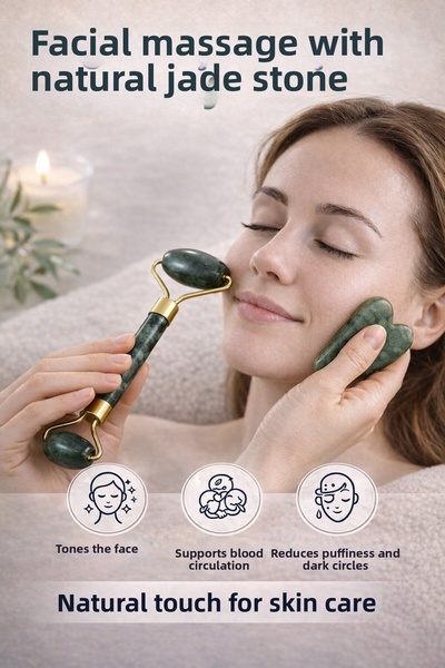 MİMOZA PARK Set of 2 100% Natural Jade Stone - Heart Gua Sha - Facial Massage...