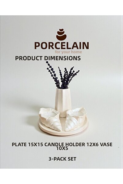 Porselian 3-Piece Decorative Concrete Set - Oyster Candle, Mini Vase and Pres...