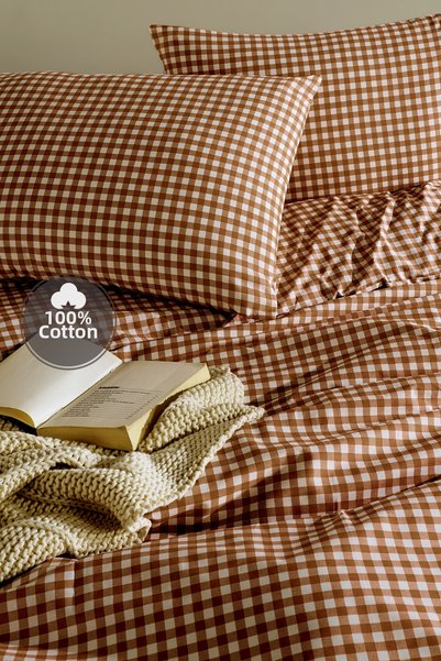 Simple Deco Mini Square Brown 100% Cotton Double Duvet Cover Set