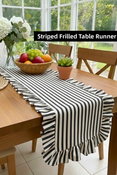 KAMİZ Памучен ленен пътеки с ресни, сив на райета, 40x110