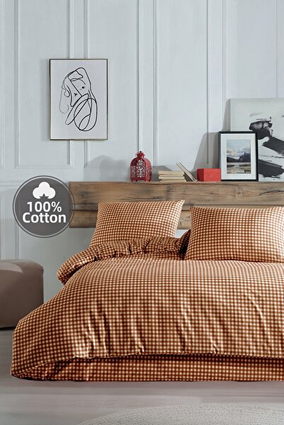 Simple Deco Mini Square Brown 100% Cotton Oversized Duvet Cover Set