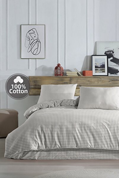 Simple Deco Mini Square Beige 100% Cotton Oversized Duvet Cover Set