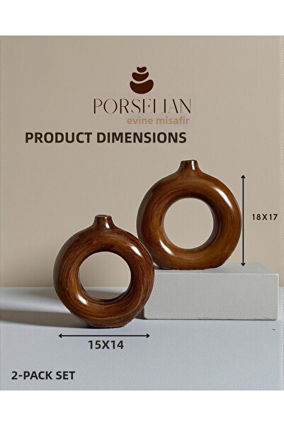 Porselian Set of 2 Decorative Ring Design Vases - Modern Minimalist Earth Ton...