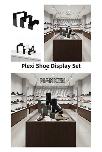Manken İstanbul 12 τεμάχια Plexi Black Staggered Shoe Rack & Shoe Display Sta...