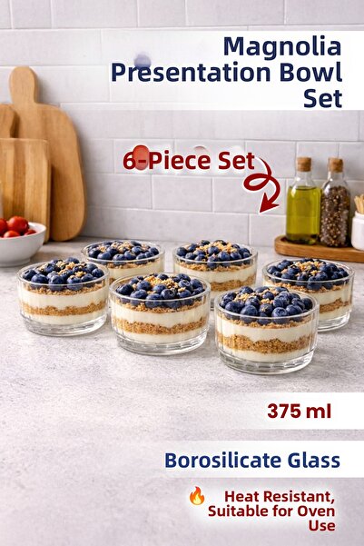 naturelove 6-Piece Glass Magnolia Bowl Set - Heat-Resistant Borosilicate Snac...