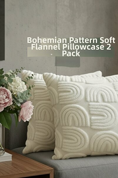 KAMİZ Huse pentru perne Bohemian Punch, pachet de 2 huse decorative pentru perne crem