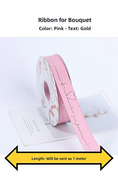 COLORPAK شريط لباقة الزهور باللون الوردي (طول 1 متر) عرض 2.5 سم (LOVE YOU FOR...