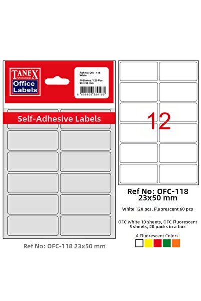 Tanex Office Label Bagged 23X50 mm White Ofc-118 (Pack of 10)
