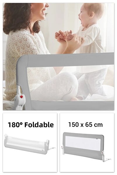 Wellgro حاجز سرير رمادي اللون مقاس 150*65 سم، حاجز سرير