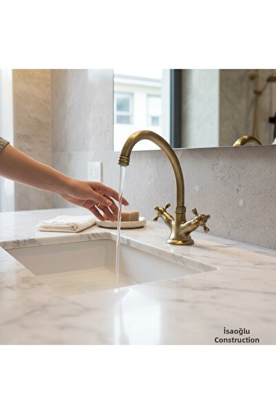 İSAOĞLU YAPI Antique Washbasin Faucet High Model Brass Fixture Classic Design