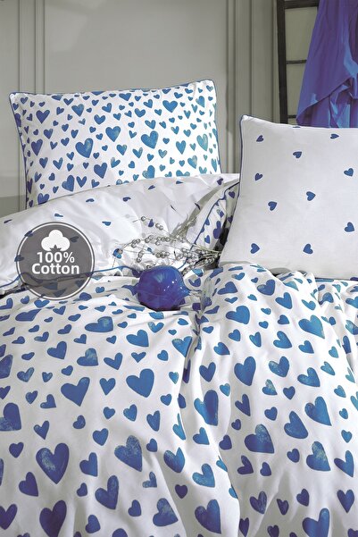 Cote Blanc Love Blue 100% Cotton Single Piped Double-Sided Duvet Cover Set