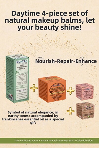 KUATRA مجموعة مكياج يومية طبيعية مكونة من 4 قطع - بلسم، تجعل جمالك تاجًا!