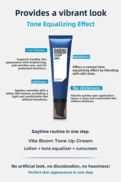 Dashu Cream Mens Vita Boom Tone up Cream Spf50+ Pa++++ Offering Uv Protection and a Bright Appearance