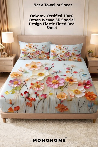 MonoHome 100% Cotton Fitted Sheet Special Design 5D Digital 60 Wire Dancing R...