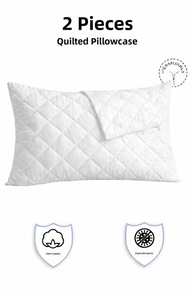 TEXTİLEGARDEN 100% Cotton Quilted 2-Piece Pillow Protective Cover (50*70 cm)
