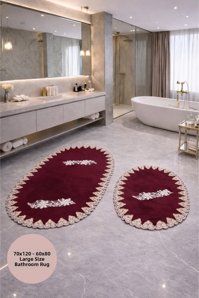 Bestekar سجادة حمام من الجلد الناعم المزخرف بالدانتيل الفرنسي من ألفيسا بوردو...