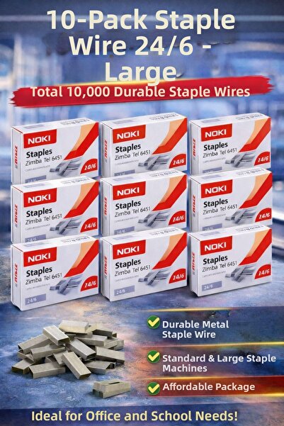 ANI OFİS KIRTASİYE A K سلك تدبيس 24/6 كبير - عبوة من 10 قطع (إجمالي 10,000 سل...