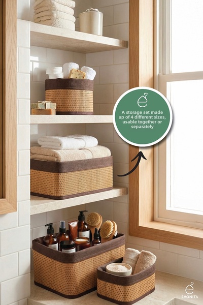 EVONİTA Bamboo Organizer Set 4 Pieces Multi-Purpose Bathroom Kitchen Closet O...