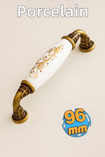 Badem10 مقبض خزانة درج الأثاث من البورسلين الأصفر العتيق مقاس 96 مم