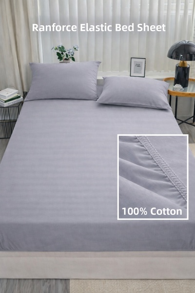 NazeninHome ملاءة سرير مطاطية من رانفورس 100% قطن، لون رمادي (180×200+30 سم)