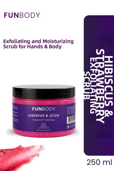 FUNBODY مقشر للجسم واليدين 250 مل بنكهة الكركديه والفراولة