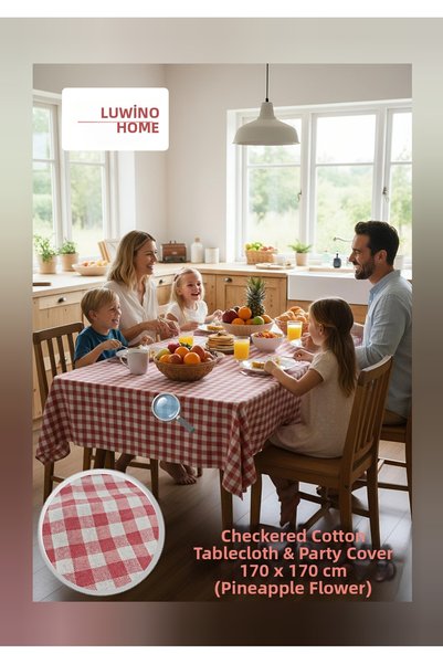 LUWİNO HOME Tablecloth Cotton Gingham 170 X 170 Cm, Picnic Cloth, Table Cover, Party Cloth