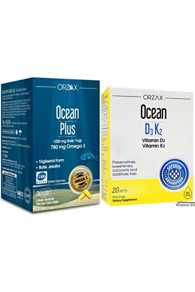 Ocean بلس أوميجا 3 1200 مجم + فيتامين د3 ك2 قطرات - 30 كبسولة 20 مل