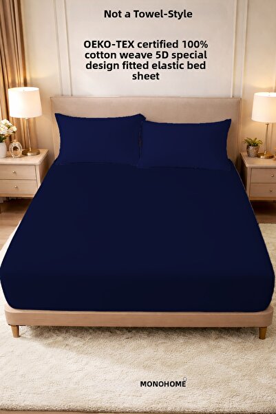 MonoHome Navy Blue 57 Strings 100% Cotton - Oeko-Tex ®   Certified Fitted She...
