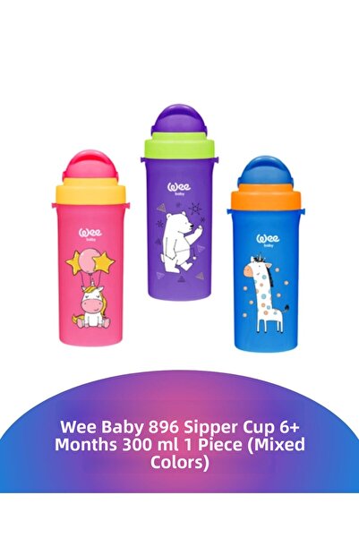 Wee Baby 896 Glass with Straw 6+ Months 300 ml 1 Piece (Mixed Color)
