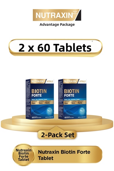 Nutraxin بيوتين فورت 5.000 ميكروجرام 60 ملعقة كبيرة 2 عبوة - بيوتين، زنك، سيل...