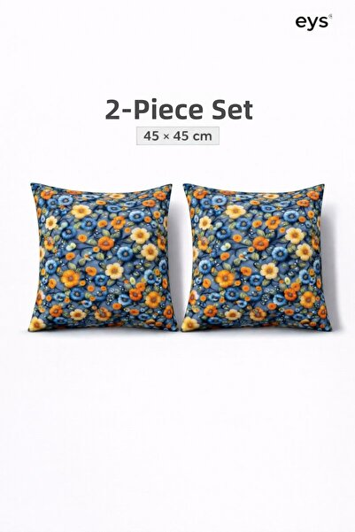 Eys غطاء وسادة قطني رقمي ذو وجهين - مبطن بسحاب مخفي (45×45 سم) مجموعة من قطعتين