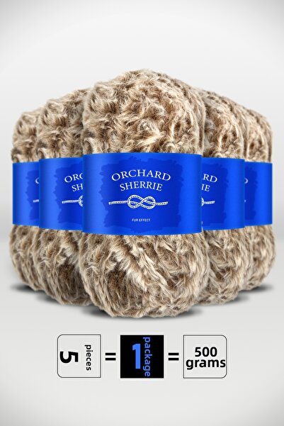Orchard Sherrie Brown Patterned - Pack of 5 - 7Mm/100Gr/60M - Rabbit Fur Yarn...