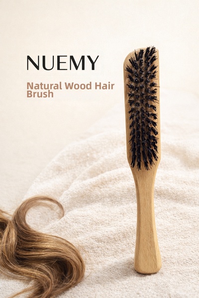 NUEMY Professional Hair Bun Brush |   Natural Wooden Handle