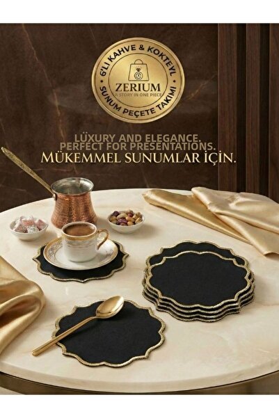 ZERİUM Seria Premium de 6 șervețele pentru cocktail și cafea, seria Black Gold