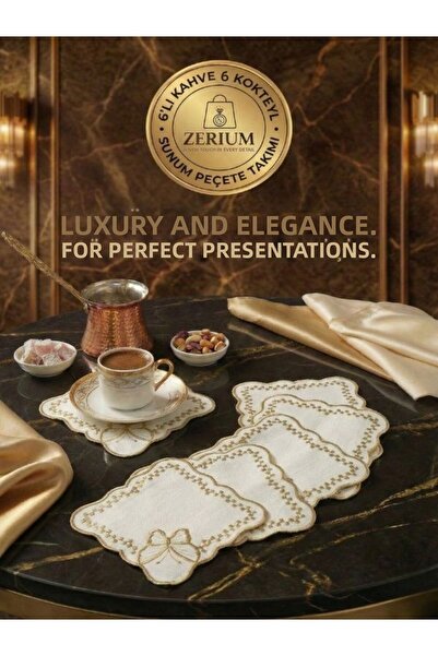 ZERİUM Set premium de 6 șervețele pentru cocktail și cafea, seria Gold Butterfly