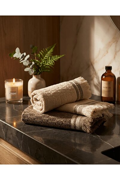 Plume Ceramic Home 100% Cotton 2X30*50 2X50*80 Premium Brown Cream Fringed Ha...