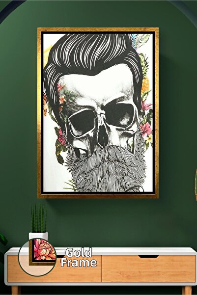KOSS Dijital Modern Wall Painting with Bearded Skull Pattern, Framed Canvas P...
