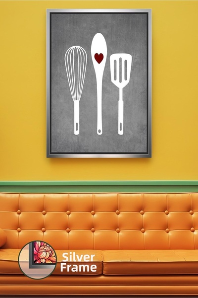 KOSS Dijital Tablou de pânză înrămat cu detalii minimaliste de inimă de bucăt...