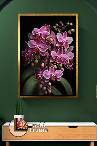 KOSS Dijital Лилаво орхидеено цвете на черен фон Модерно стенно изкуство Деко...