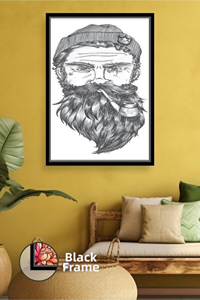 KOSS Dijital Bearded Man Illustration Retro Masculine Framed Canvas Painting ...