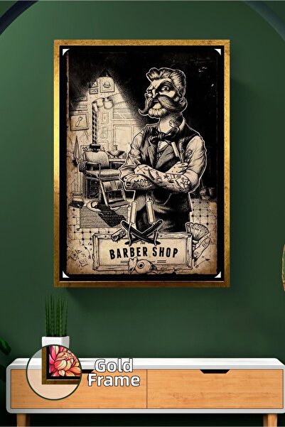 KOSS Dijital Retro Style Mustache Barber Figure Wall Decor Framed Canvas Pain...